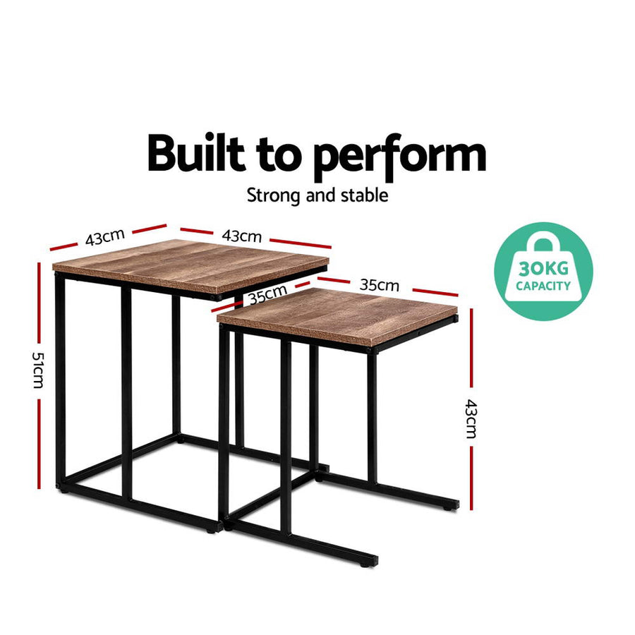 Sofa End Table Wooden Metal Frame - Nested