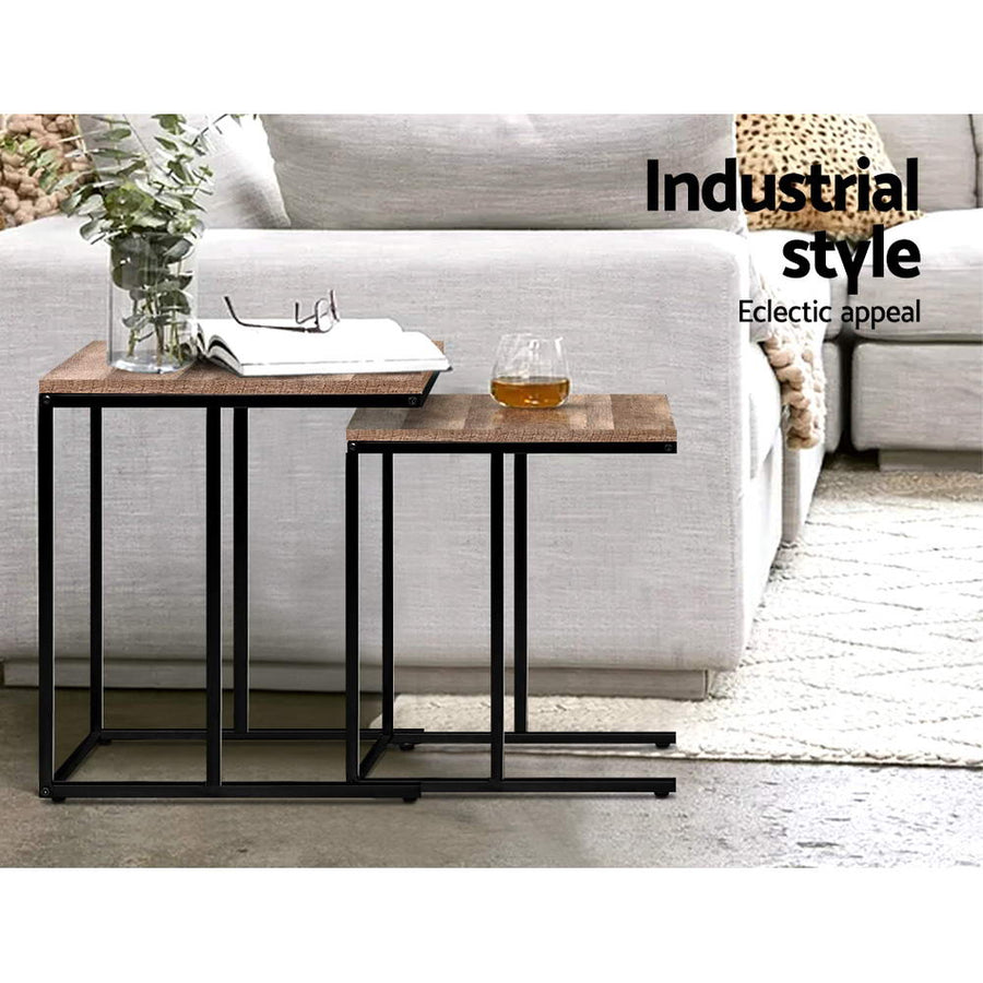 Sofa End Table Wooden Metal Frame - Nested