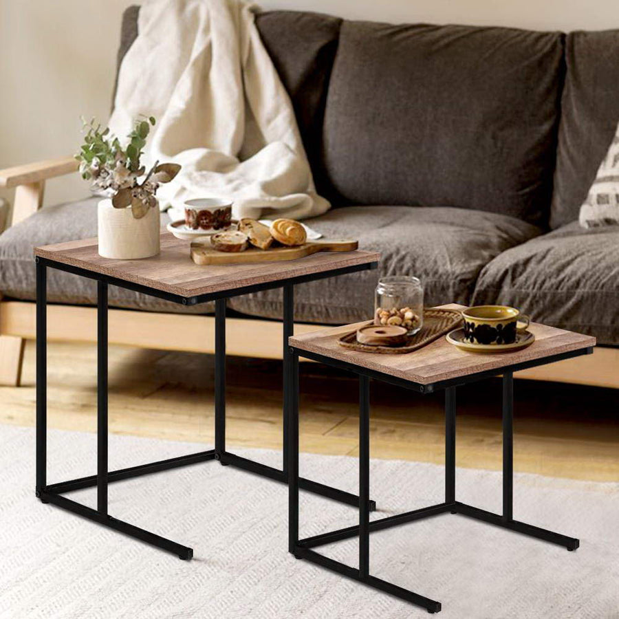 Sofa End Table Wooden Metal Frame - Nested