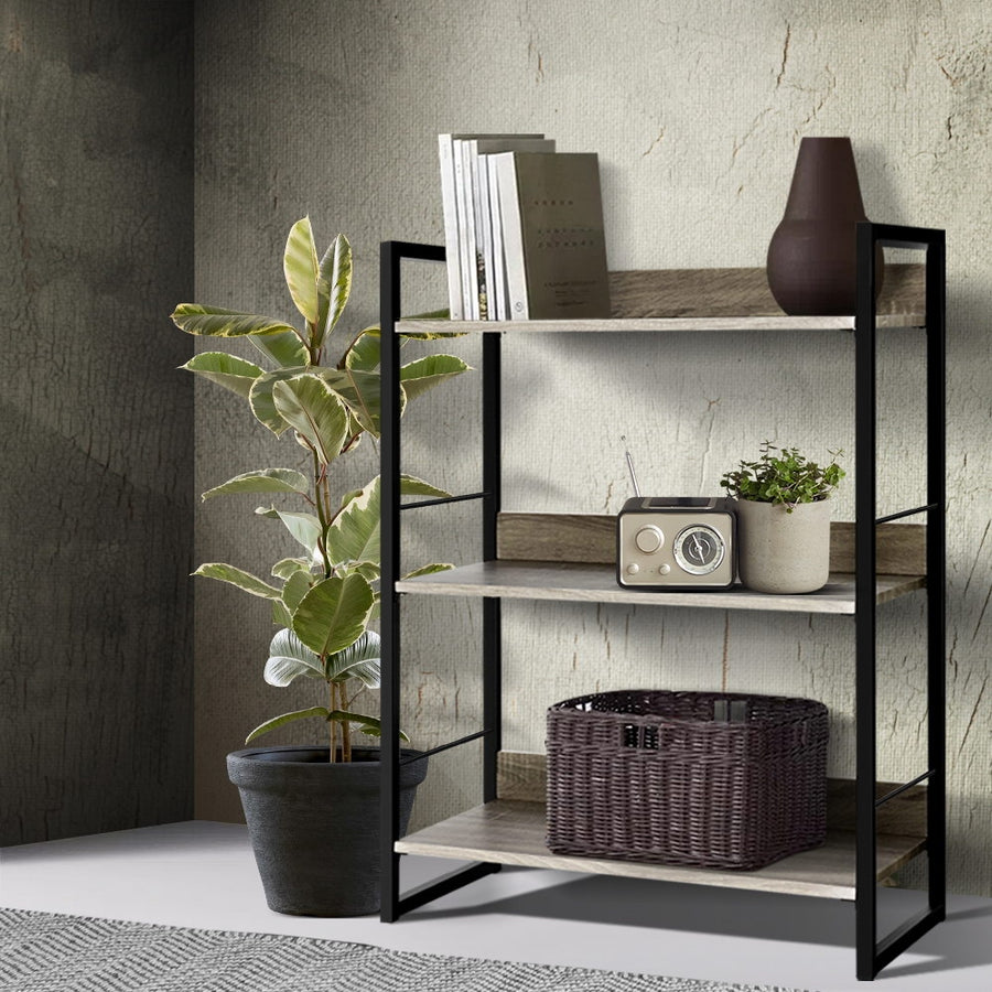 Wooden Shelving Unit With Metal Frame - 3 Shelves