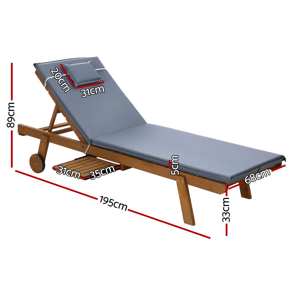 Sun Lounge Wooden Lounger Day Bed - Grey