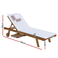 2pc Sun Lounge Wooden Lounger Day Bed - White