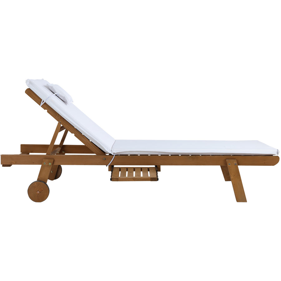 2pc Sun Lounge Wooden Lounger Day Bed - White