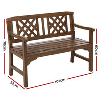 Wooden Garden Bench 2 Seat Patio Furniture Timber Outdoor Lounge Chair Natural