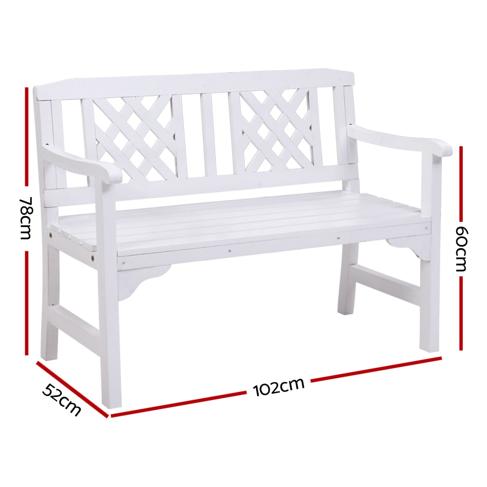 Wooden Garden Bench 2 Seat Patio Furniture Timber Outdoor Lounge Chair White