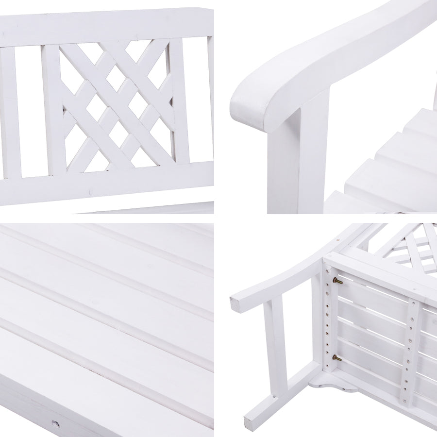 Wooden Garden Bench 2 Seat Patio Furniture Timber Outdoor Lounge Chair White