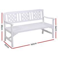 Wooden Garden Bench 3 Seat Patio Furniture Timber Outdoor Lounge Chair White