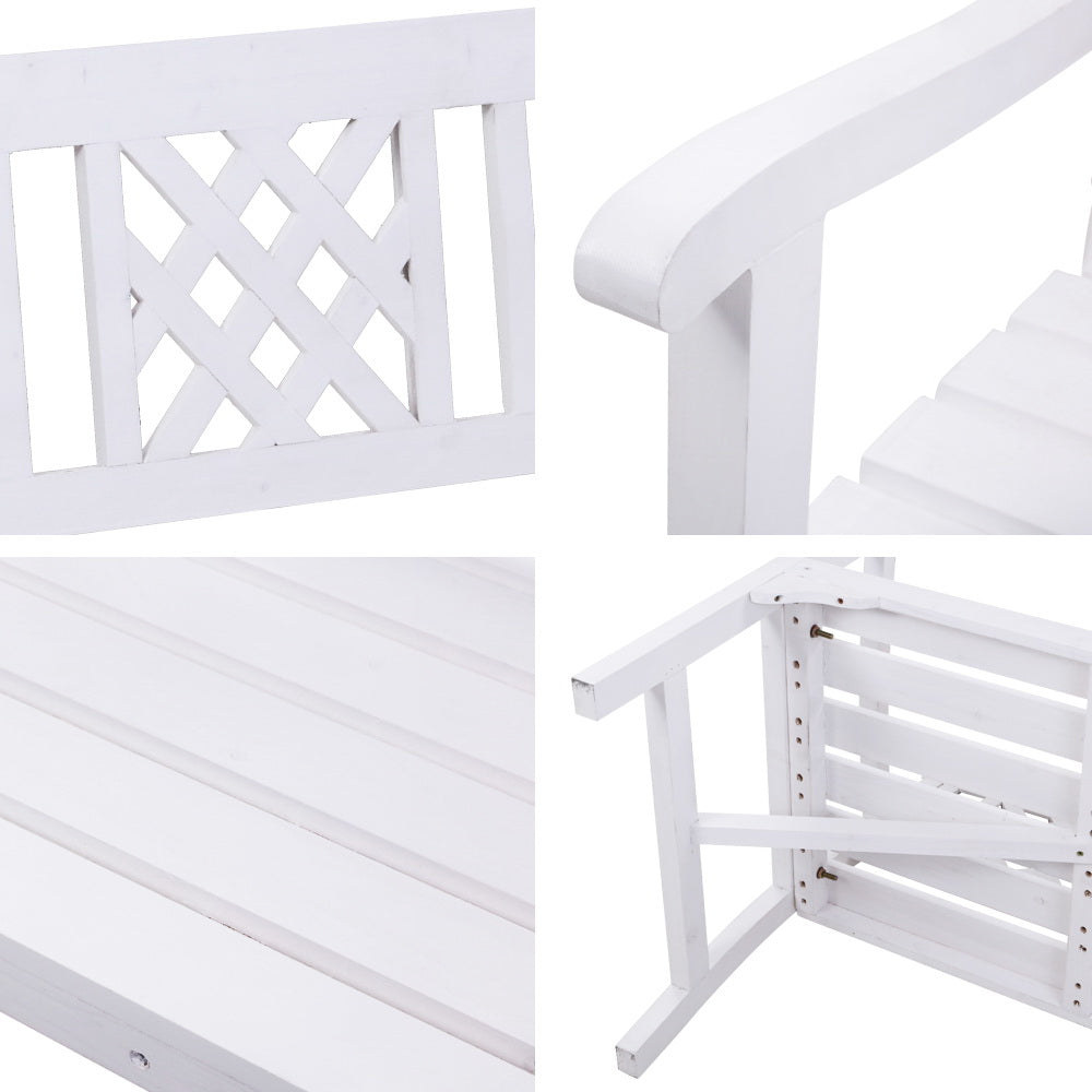 Wooden Garden Bench 3 Seat Patio Furniture Timber Outdoor Lounge Chair White