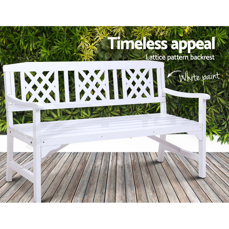 Wooden Garden Bench 3 Seat Patio Furniture Timber Outdoor Lounge Chair White