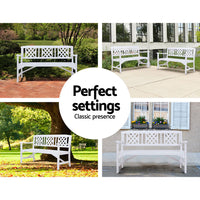 Wooden Garden Bench 3 Seat Patio Furniture Timber Outdoor Lounge Chair White