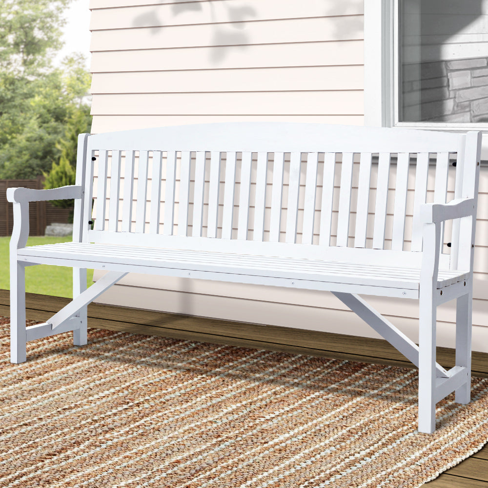 Wooden Garden Bench Chair Outdoor Furniture Patio Deck 3 Seater White