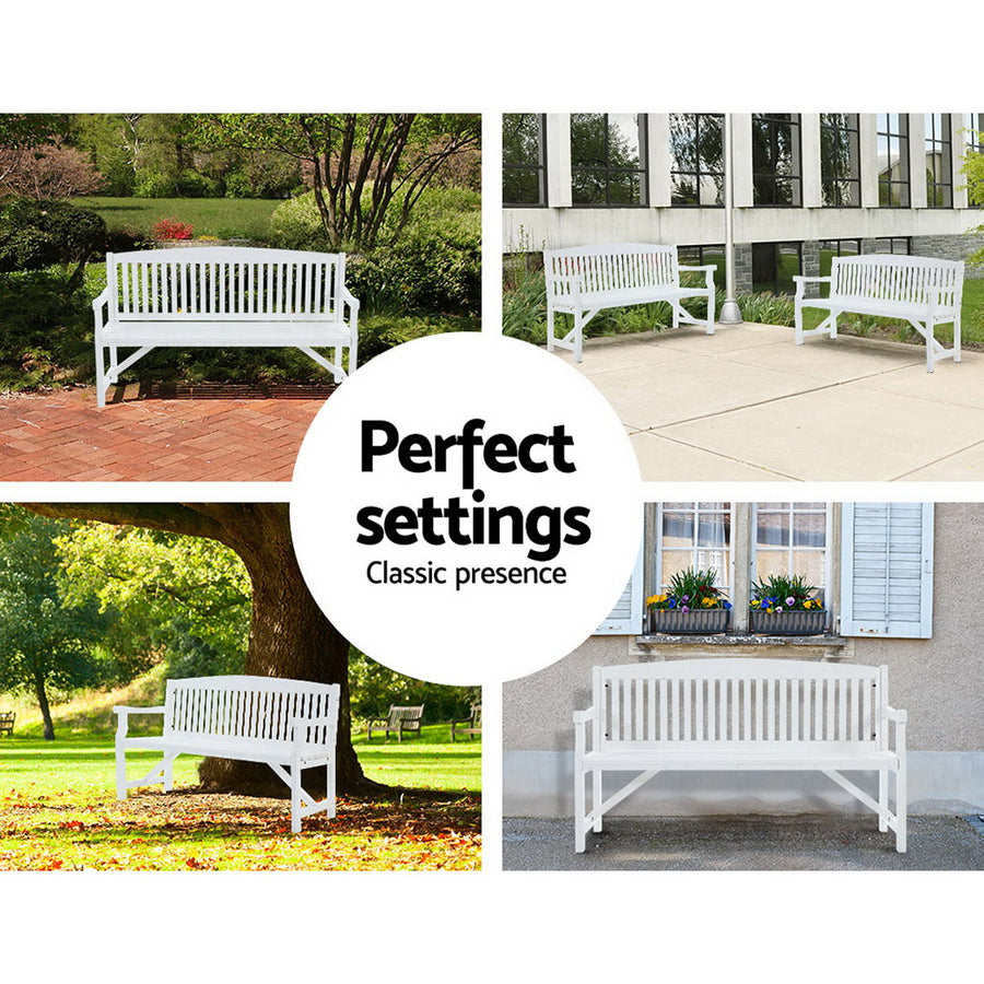 Wooden Garden Bench Chair Outdoor Furniture Patio Deck 3 Seater White