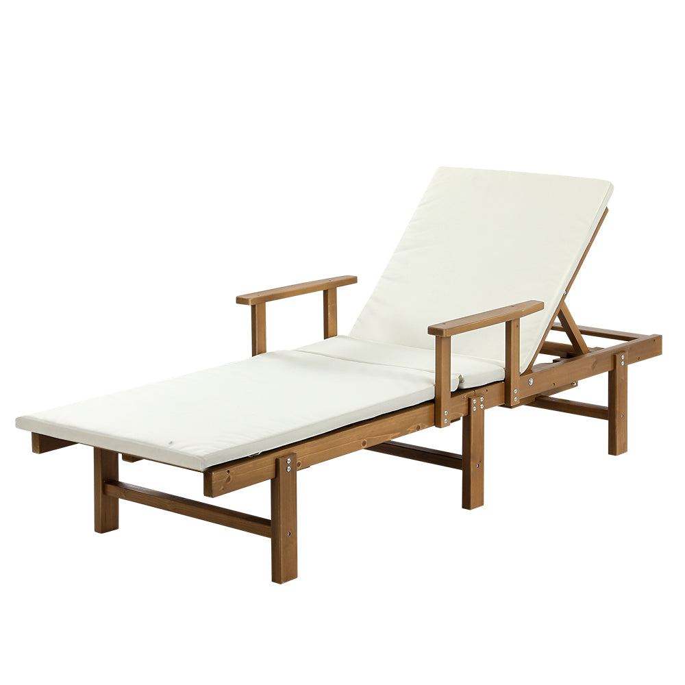 Sun Lounge Wood Lounger Outdoor Furniture Umbrella Day Bed Wheel Patio