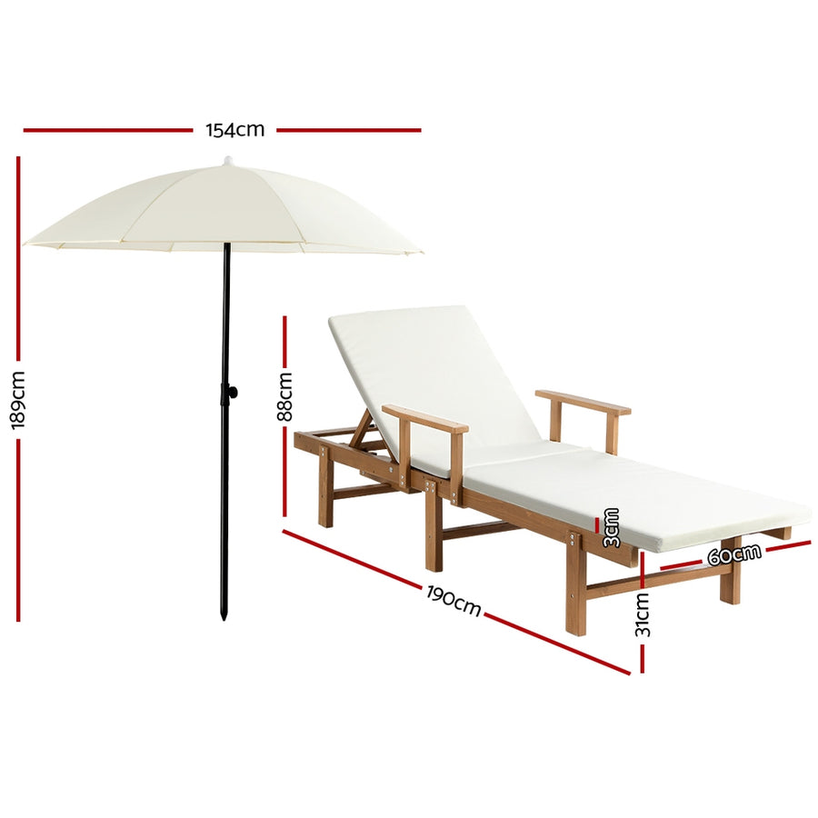 Sun Lounge Wood Lounger Outdoor Furniture Umbrella Day Bed Wheel Patio