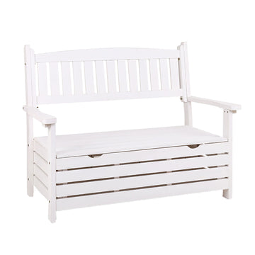 Outdoor Storage Bench Box Wooden Garden Chair 2 Seat Timber Furniture White