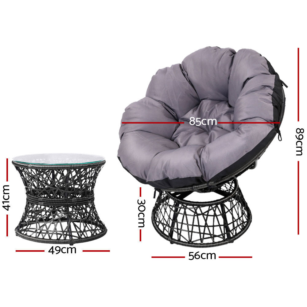 Outdoor Lounge Setting Papasan Chairs Table Patio Furniture Wicker Black