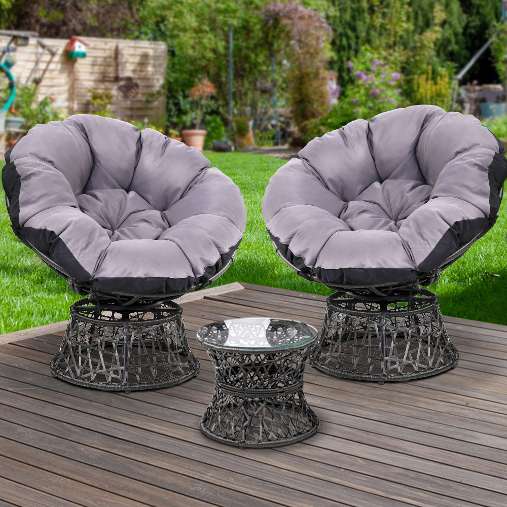 Outdoor Lounge Setting Papasan Chairs Table Patio Furniture Wicker Black