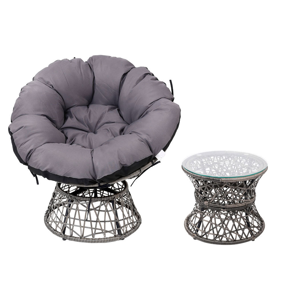 Outdoor Lounge Setting Papasan Chairs Table Patio Furniture Wicker Grey