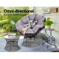 Outdoor Lounge Setting Papasan Chairs Table Patio Furniture Wicker Grey