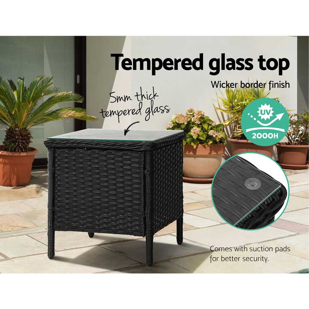 Side Table Coffee Patio Desk Outdoor Furniture Rattan Indoor Garden Black