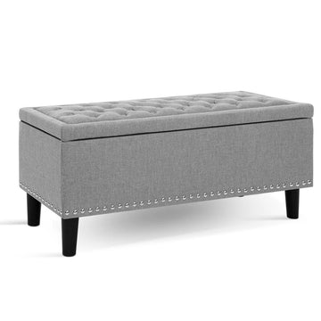 Storage Ottoman Blanket Box Linen Fabric Chest Foot Stool Toy Bench Grey