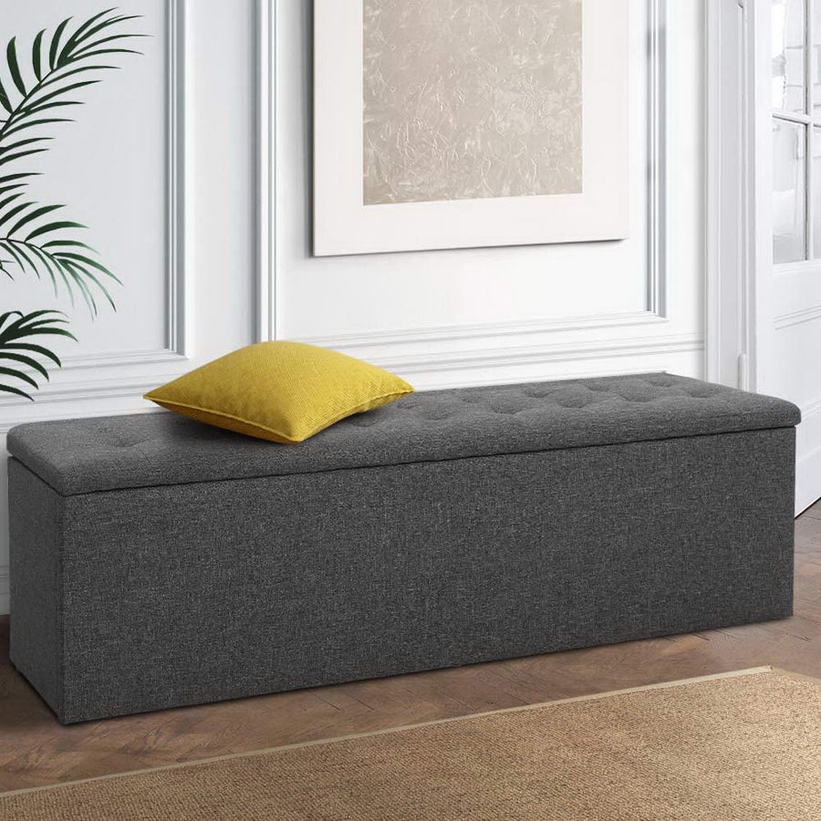 Storage Ottoman Fabric Bench - Grey