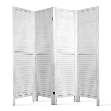 4 Panel Foldable Wooden Room Divider - White