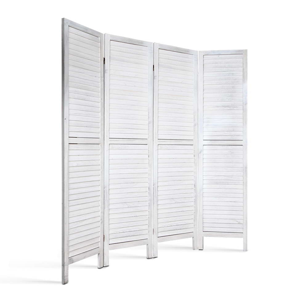 4 Panel Foldable Wooden Room Divider - White