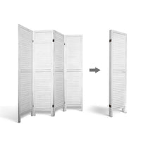 4 Panel Foldable Wooden Room Divider - White