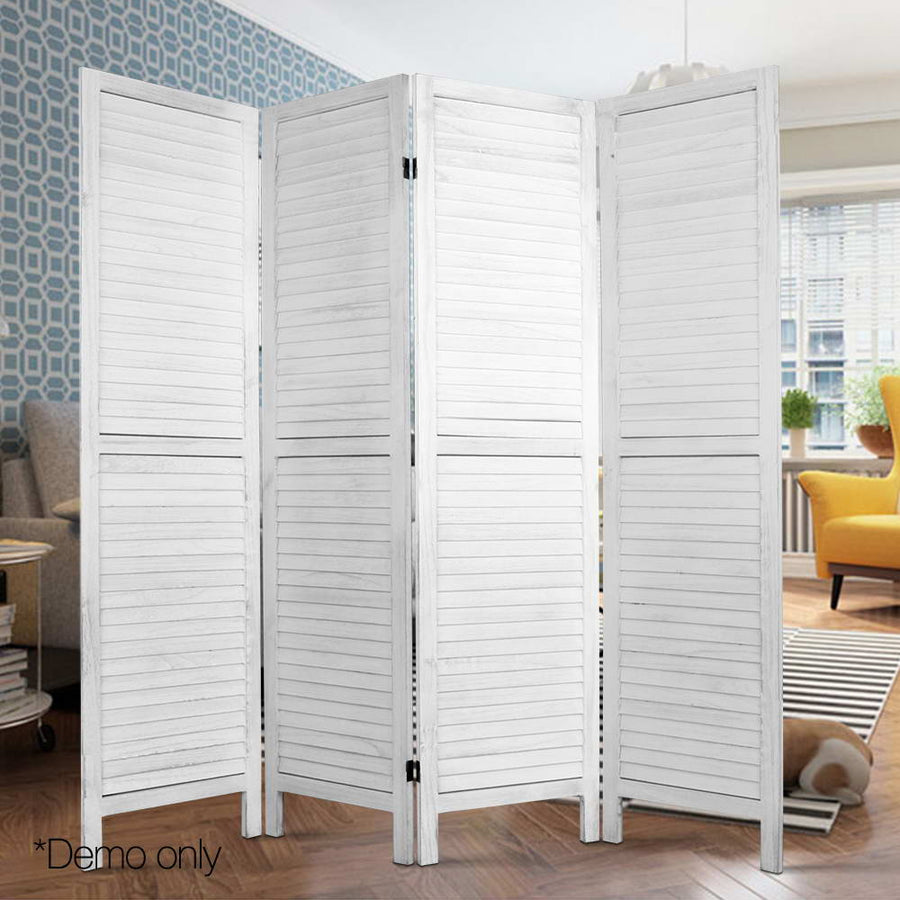 4 Panel Foldable Wooden Room Divider - White