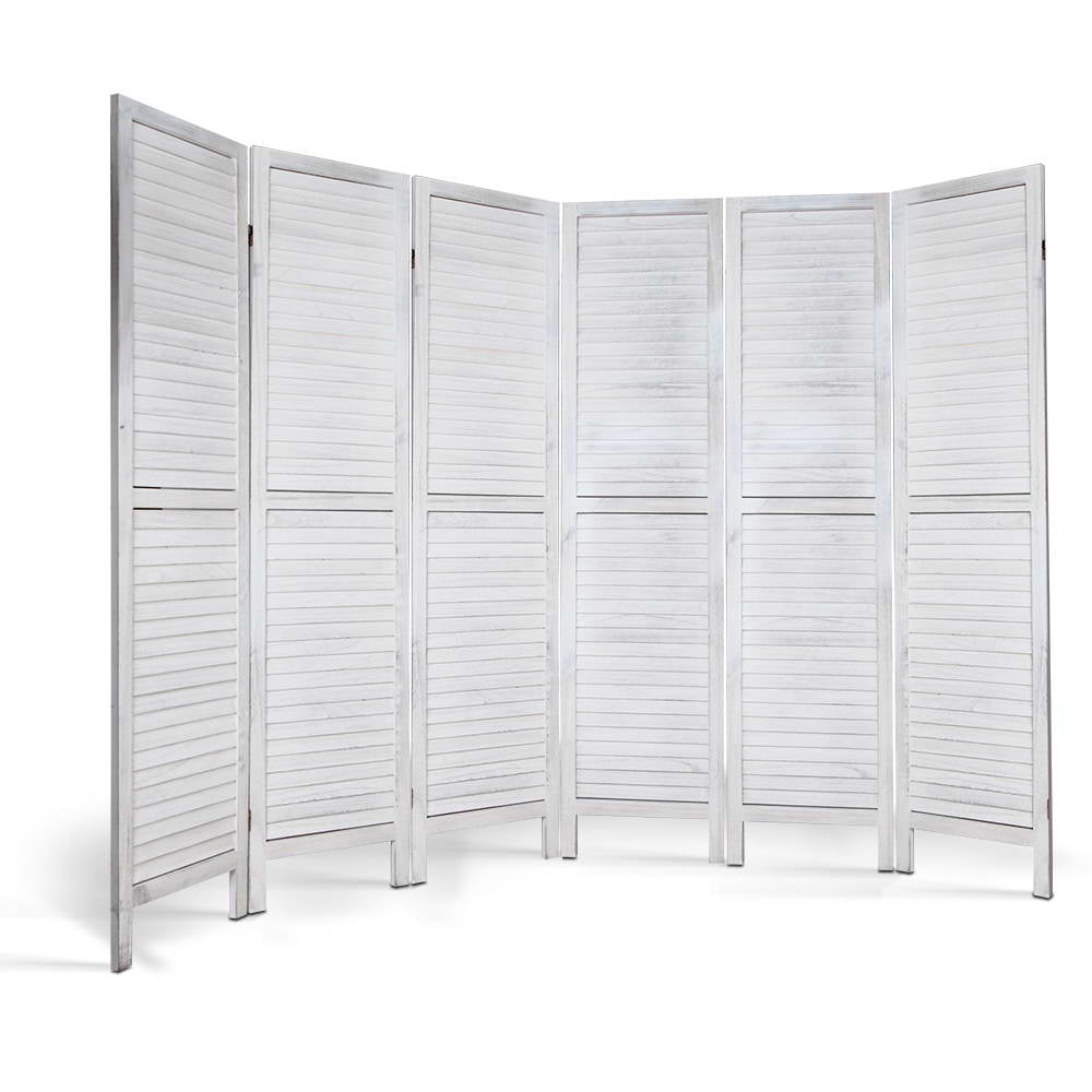 6 Panel Room Divider Screen Privacy Wood Foldable Stand Timber White