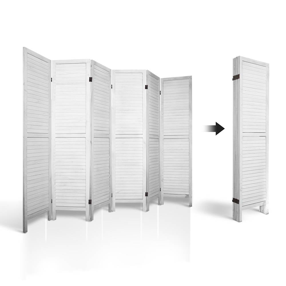 6 Panel Room Divider Screen Privacy Wood Foldable Stand Timber White