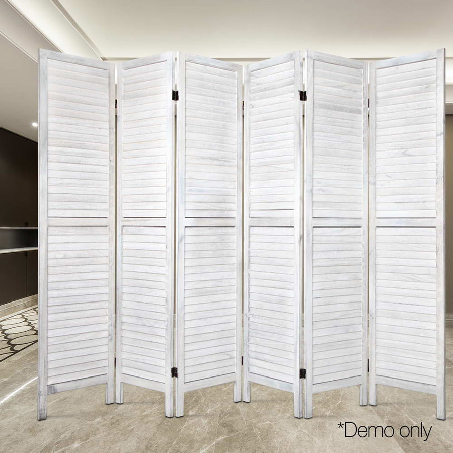 6 Panel Room Divider Screen Privacy Wood Foldable Stand Timber White