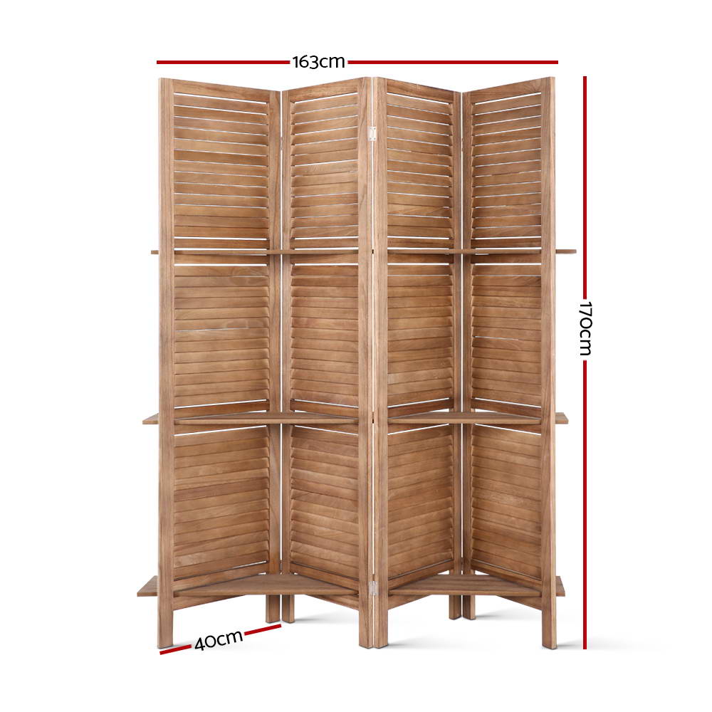 Room Divider Privacy Screen Foldable Partition Stand 4 Panel Brown