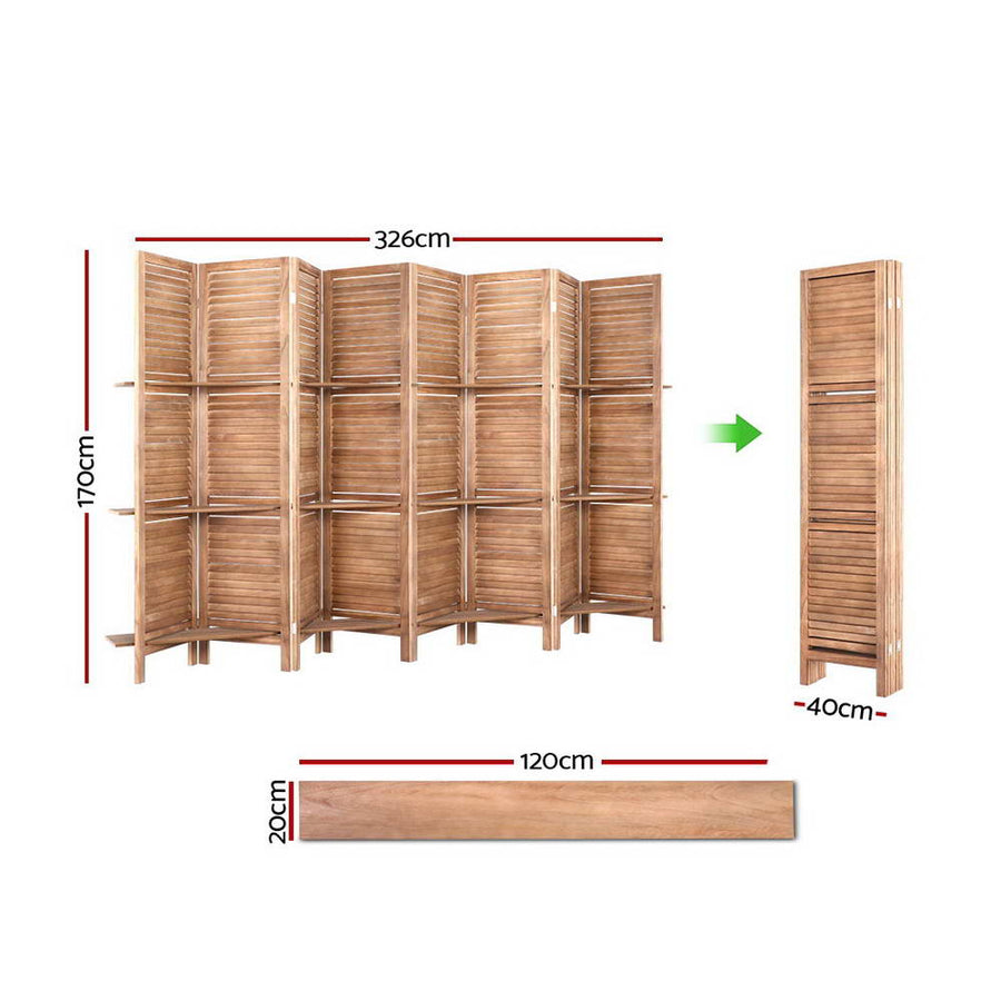 Room Divider Screen 8 Panel Privacy Dividers Shelf Wooden Timber Stand