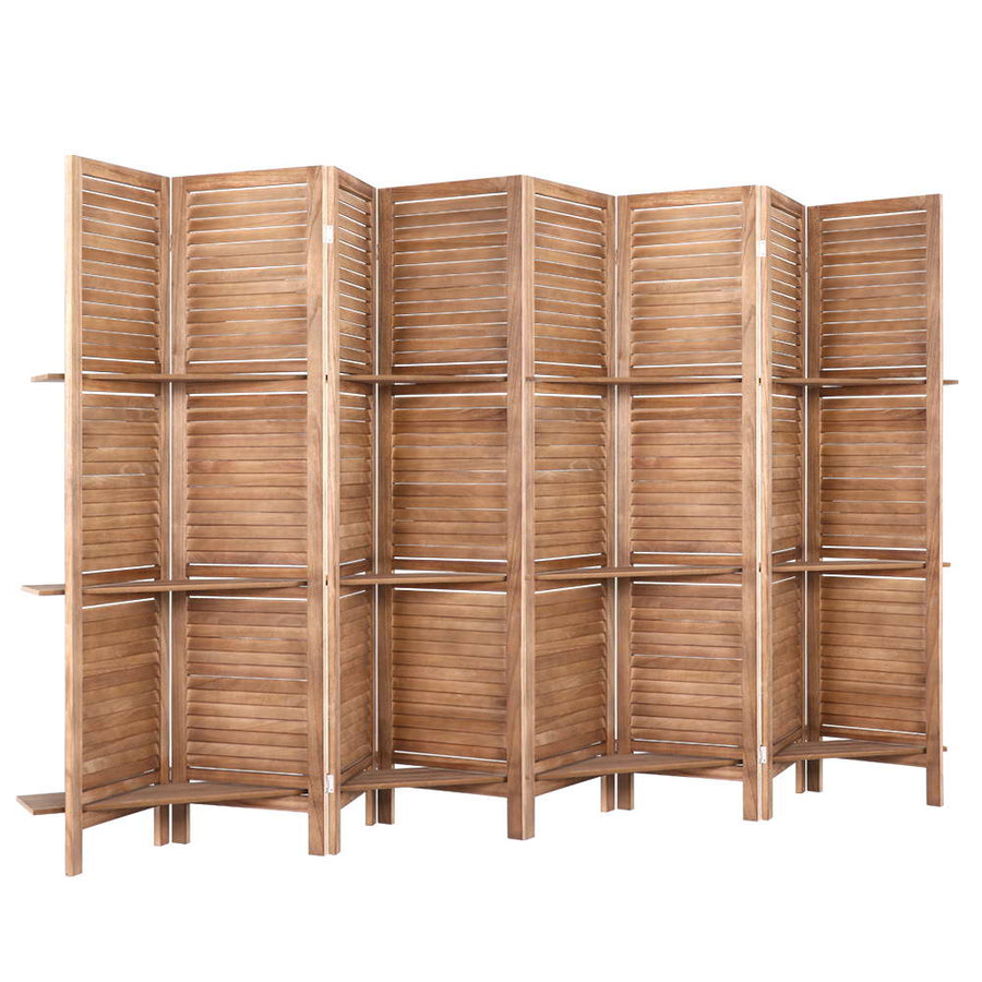 Room Divider Screen 8 Panel Privacy Dividers Shelf Wooden Timber Stand