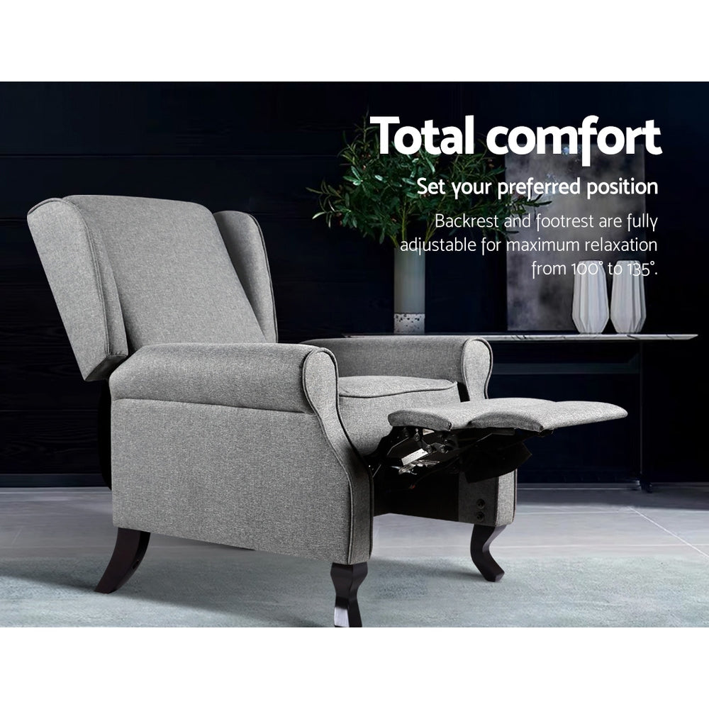 Recliner Chair Luxury Lounge Armchair Single Sofa Couch Fabric Grey