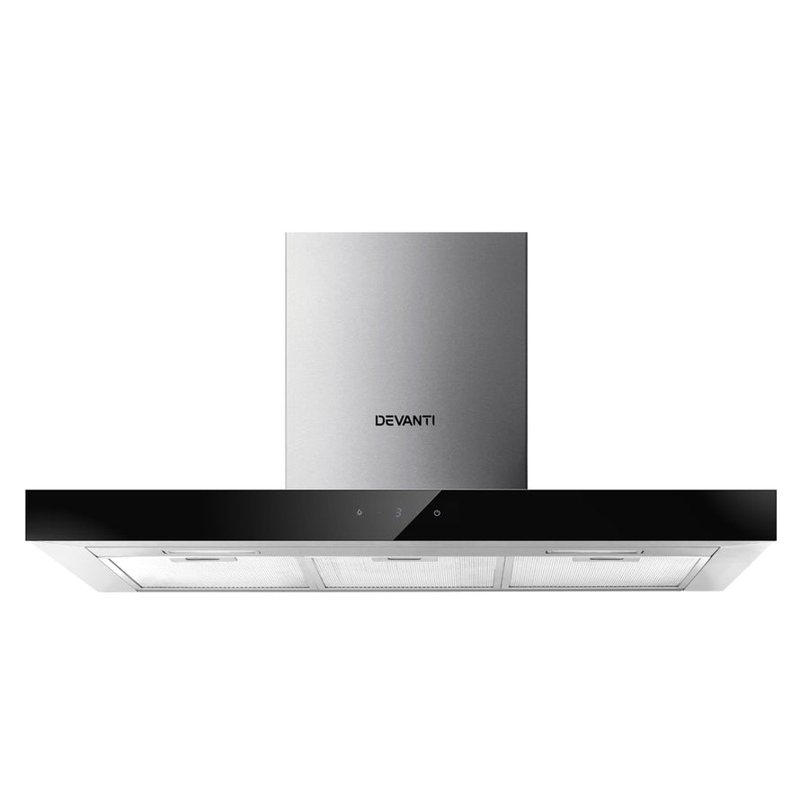 Range Hood 900mm Rangehood 90cm Stainless Steel Glass Kitchen Canopy Black