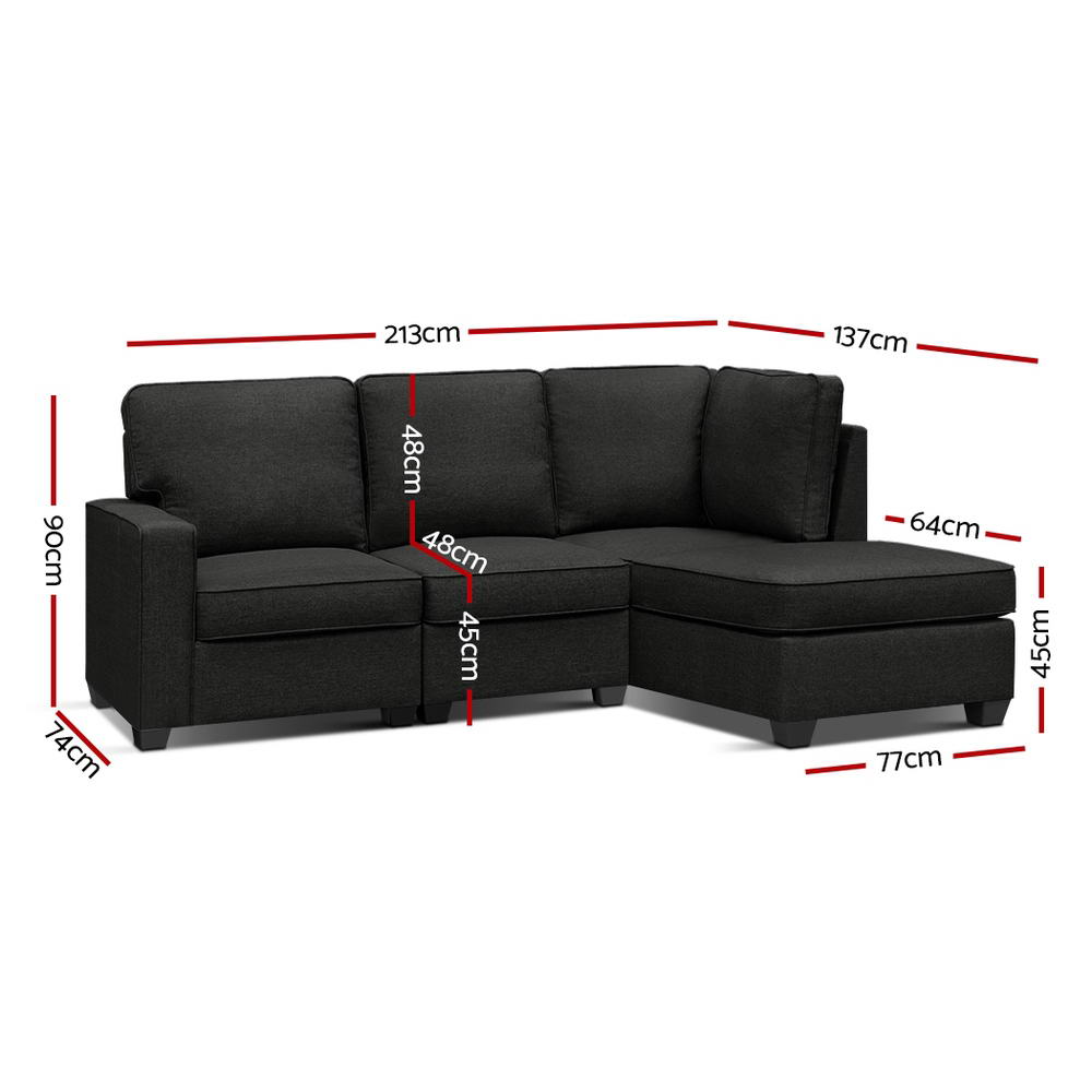 Sofa Lounge Set 4 Seater Modular Chaise Chair Couch Fabric Dark Grey