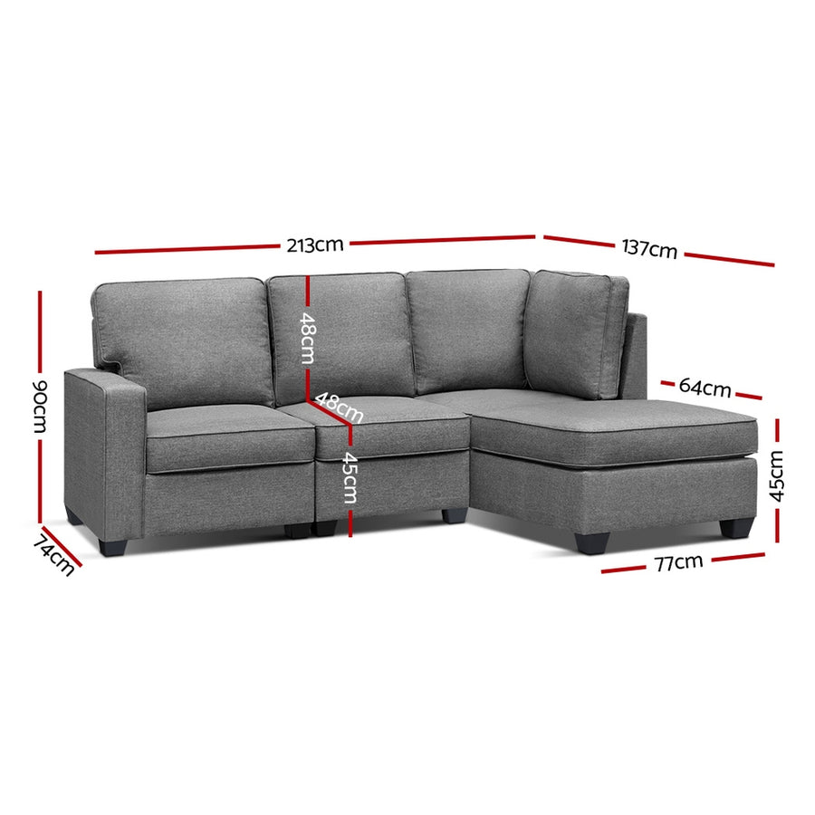 4 Seater Sofa Lounge Set - Fabric Grey