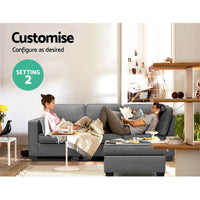 4 Seater Sofa Lounge Set - Fabric Grey