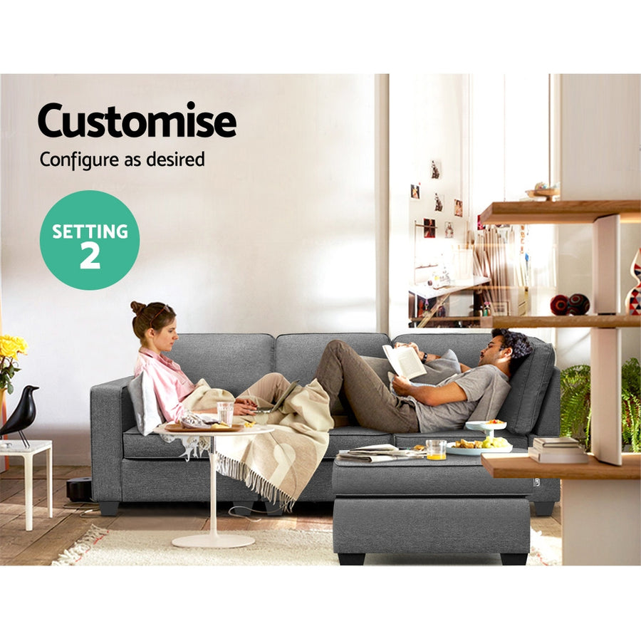 4 Seater Sofa Lounge Set - Fabric Grey