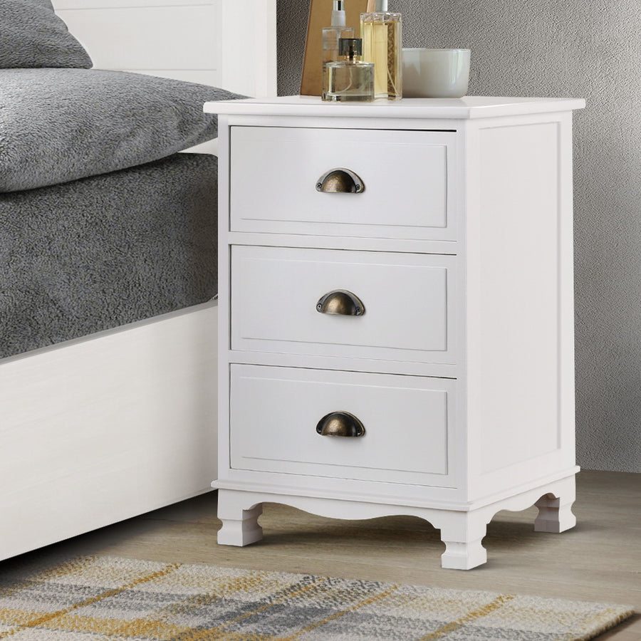 Vintage Bedside Table Chest Storage Cabinet Nightstand White