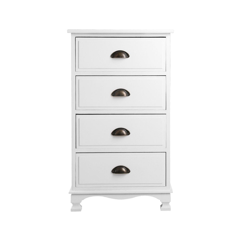 Vintage Bedside Table Chest 4 Drawers Storage Cabinet Nightstand White