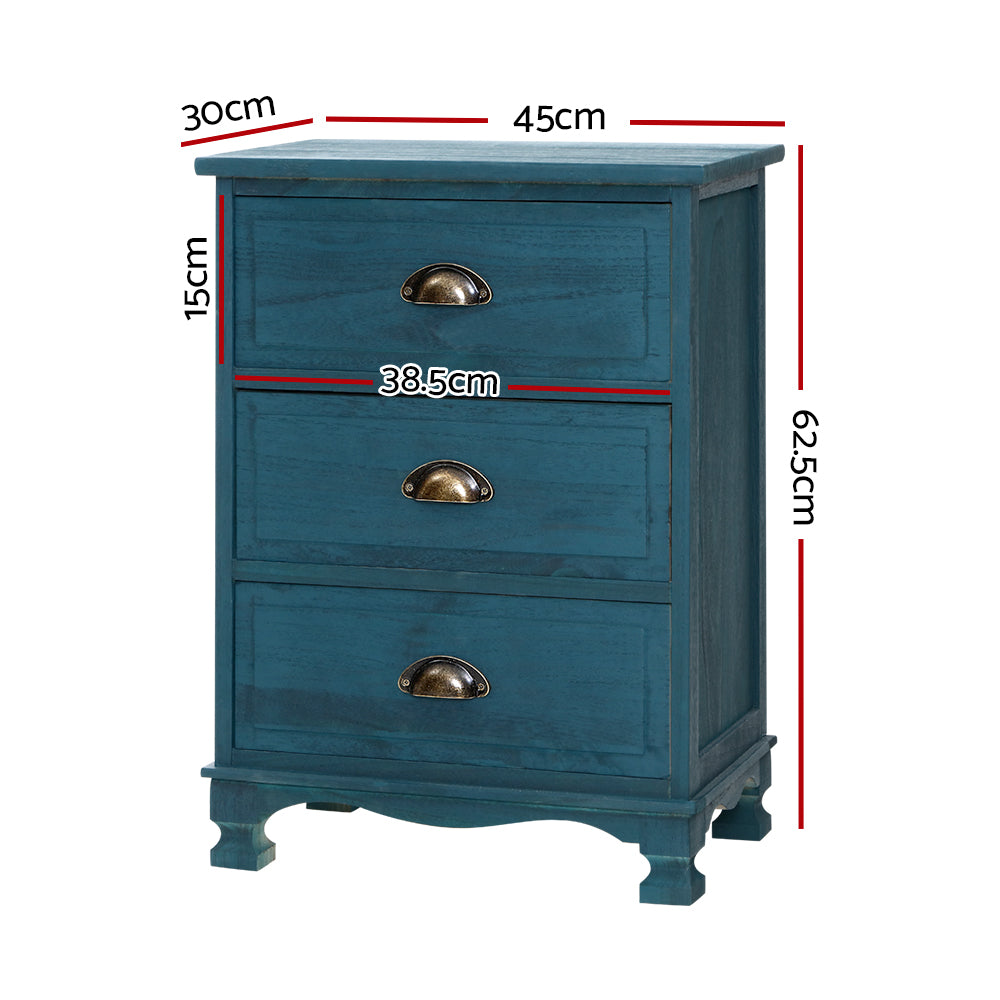 Bedside Tables Drawers Side Table Cabinet Vintage Blue Storage Nightstand