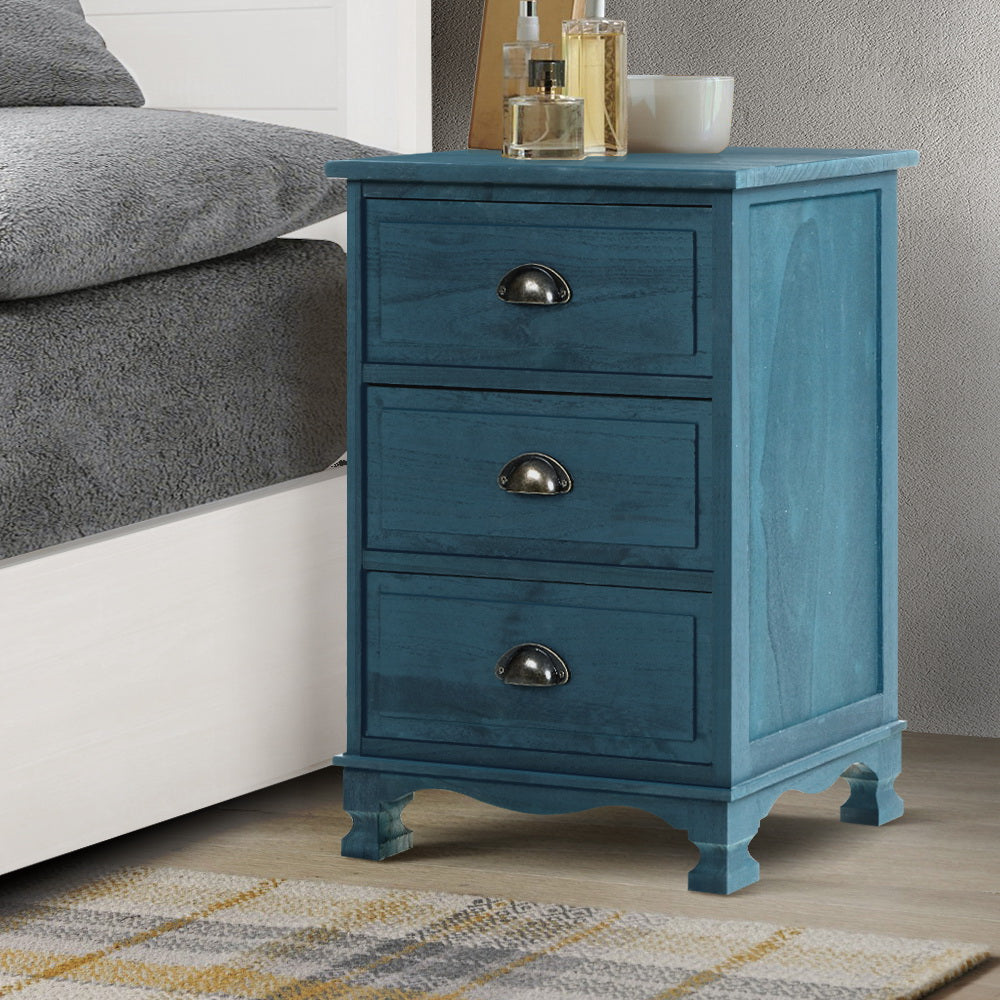 Bedside Tables Drawers Side Table Cabinet Vintage Blue Storage Nightstand