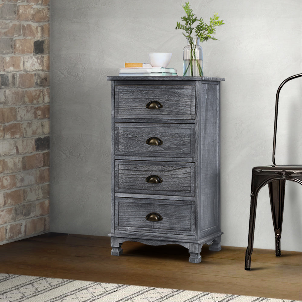 Bedside Tables Drawers Cabinet Vintage 4 Chest of Drawers Grey Nightstand