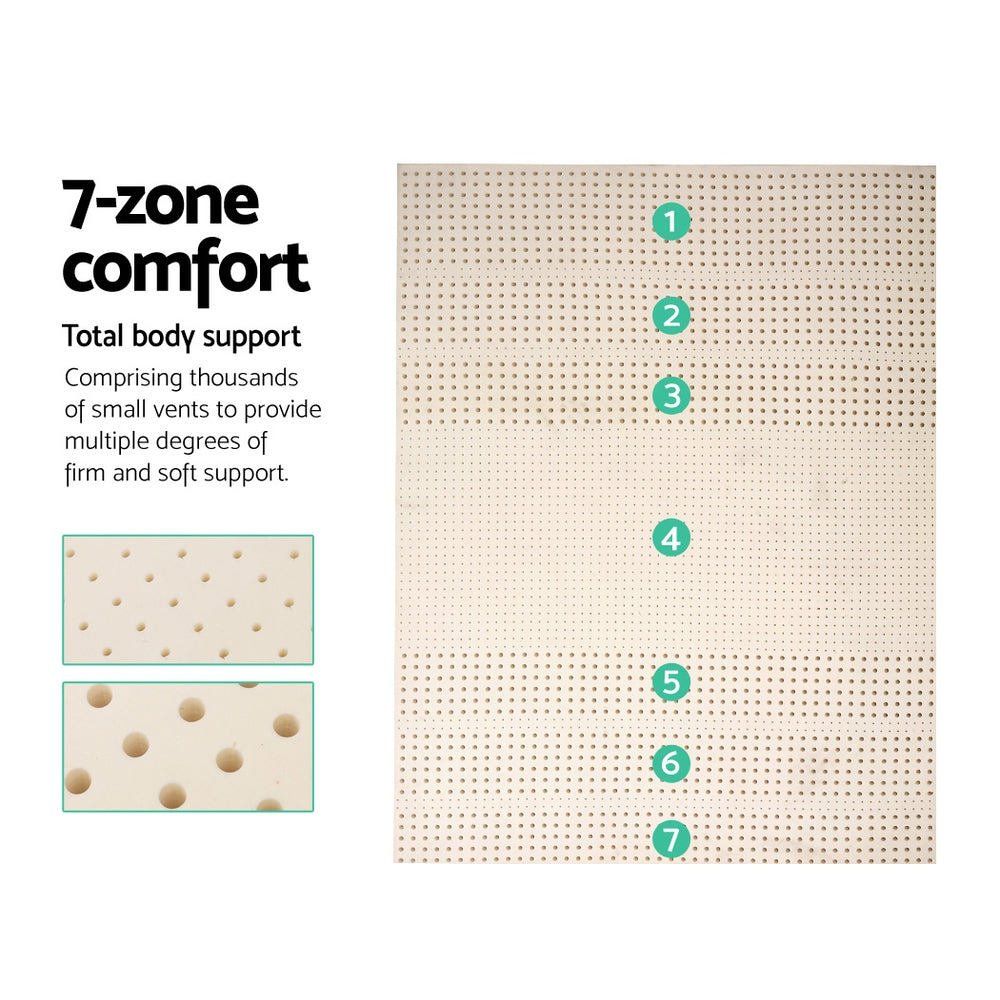 Pure Natural Latex Mattress Topper 7 Zone 5cm Queen