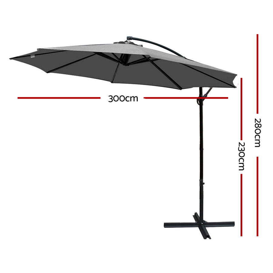 Outdoor Umbrella 3M Cantilever Beach Garden Grey