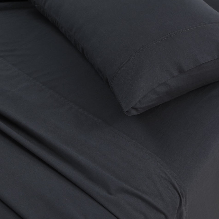 100% Egyptian Cotton Vintage Washed 500TC Charcoal Double Bed Sheets Set